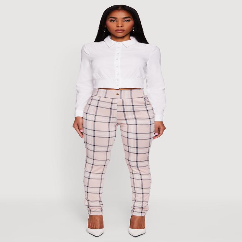 Cropped Long Sleeve Button Front Smocked Back Shirt