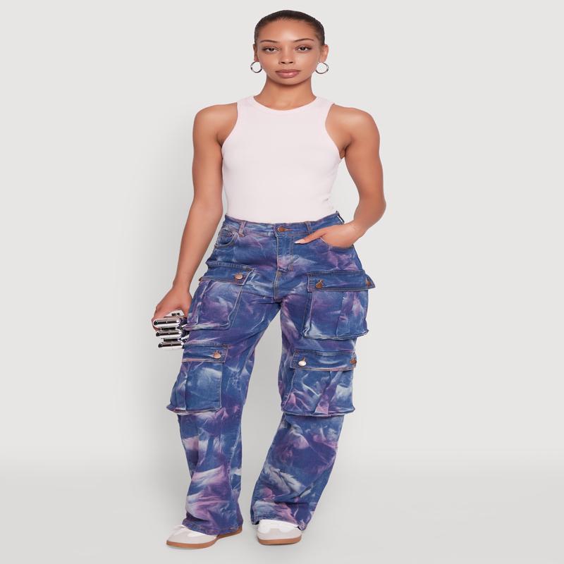 Daisy High Waisted Straight Leg Jeans with Cargo Pockets