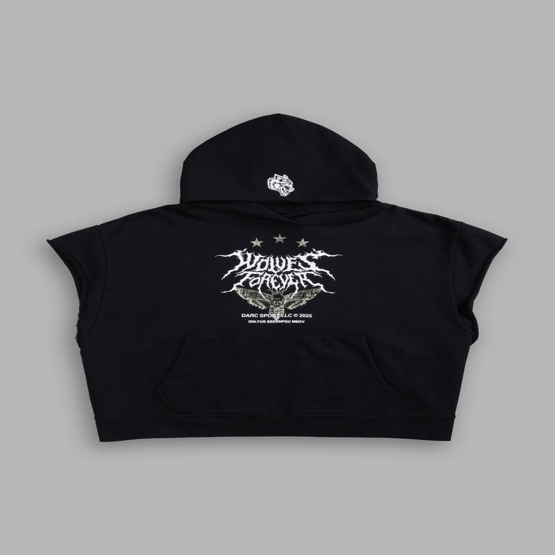 Iron Pack Grunge Gage Cap Sleeve Hoodie in Black