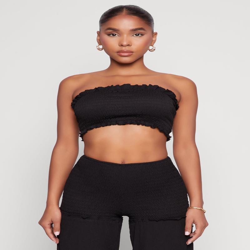 Ruffle Hem Smocked Tube Top