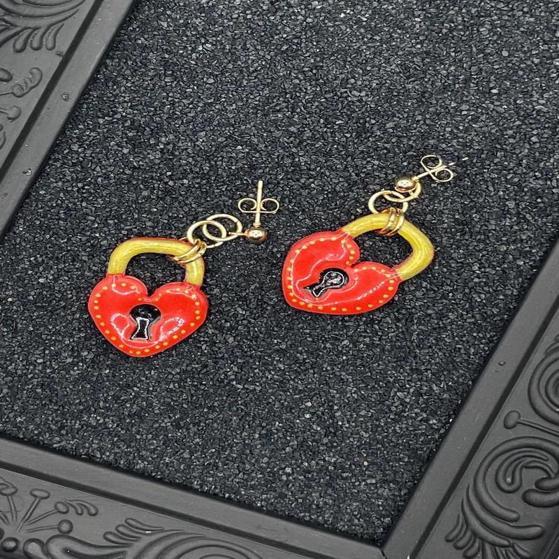 Tattoo Love Heart Padlock Earrings
