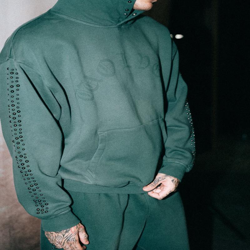 Chopper Stud "Pierce" Hoodie in Norse Green Horizon Sun Fade