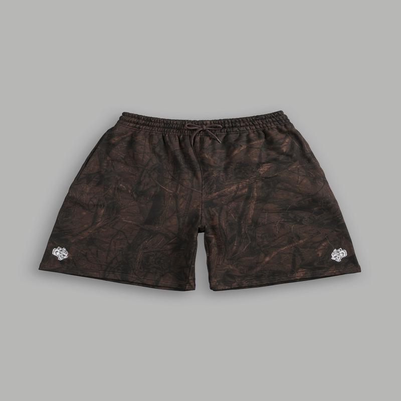 Dual Oversized Osiris Sweat Shorts in Brown Driftwood Forest Camo