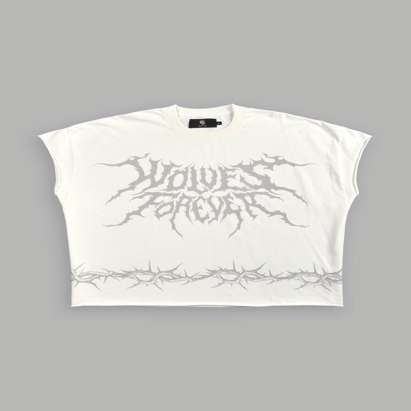 Surrounded by Thorns Grunge Cut-Off Tee in Cream