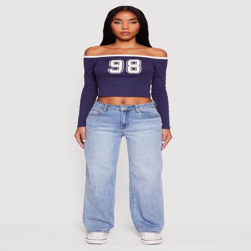 98 Graphic Off the Shoulder Crop Top