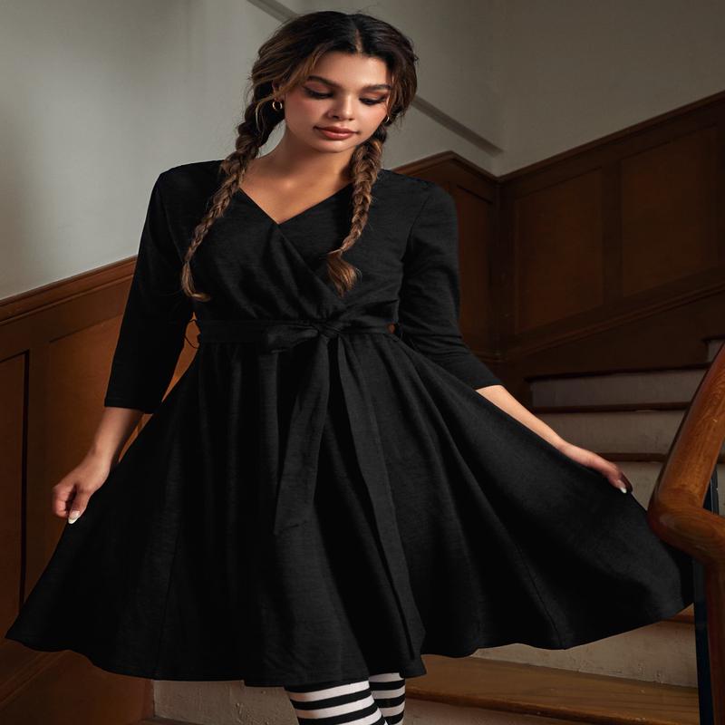 Instant Energy Faux-Wrap Long Sleeve Knit Dress