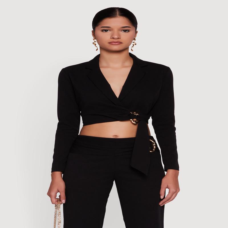 Metallic Knot Front Detail Cropped Blazer