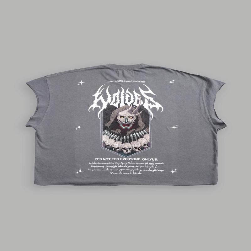 Shadow Shaman Grunge Cut-Off Tee in Dove Gray