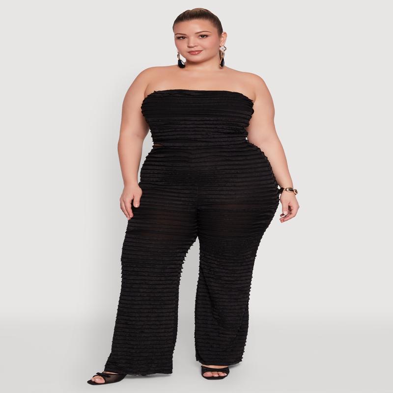 Plus Size Lettuce Edge Mesh Pants