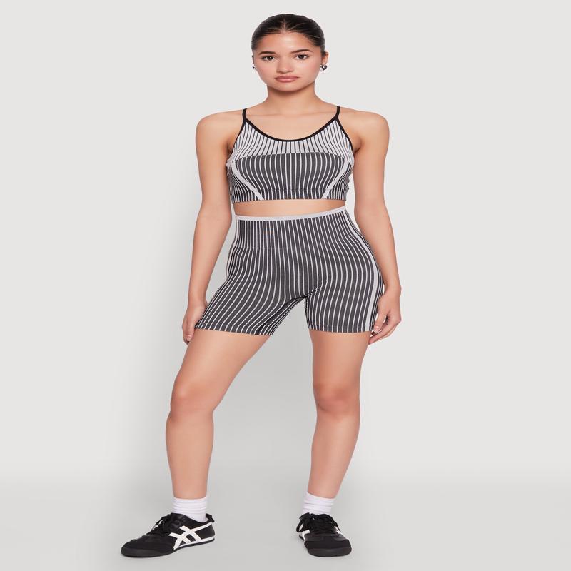 Seamless Striped Biker Shorts