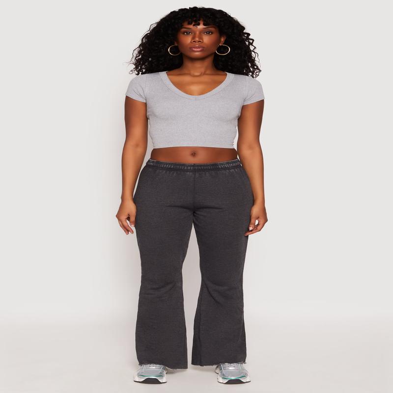 Brushed Knit Acid Wash Flare Sweatpants