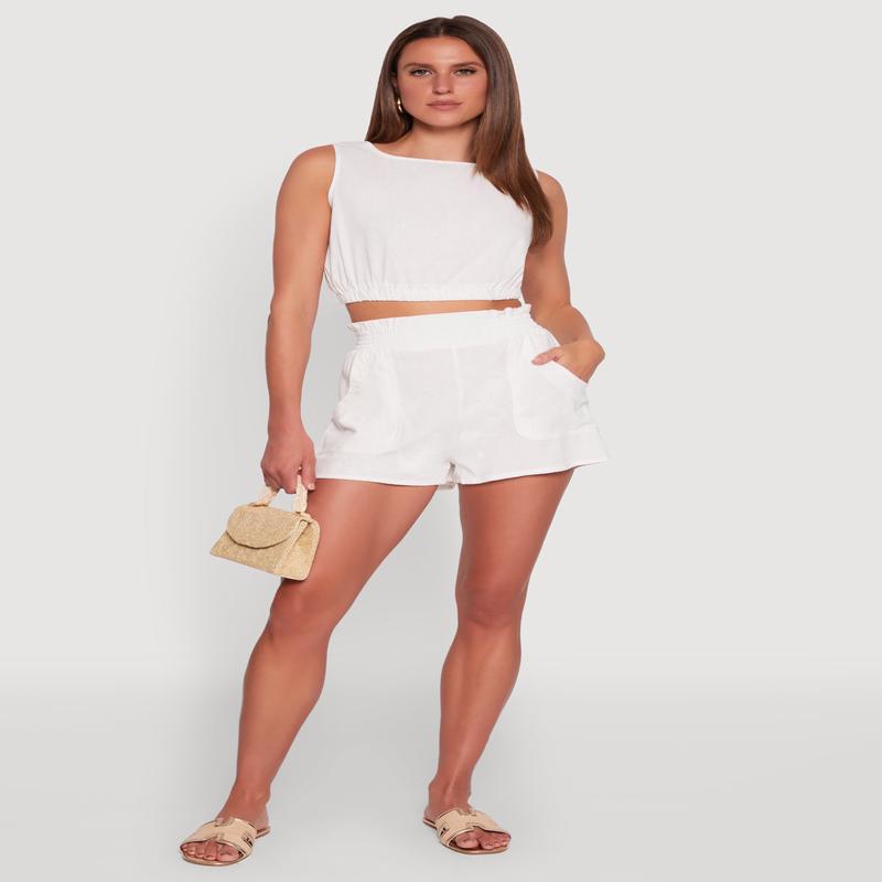 Chic Smocked High Waisted Linen Shorts