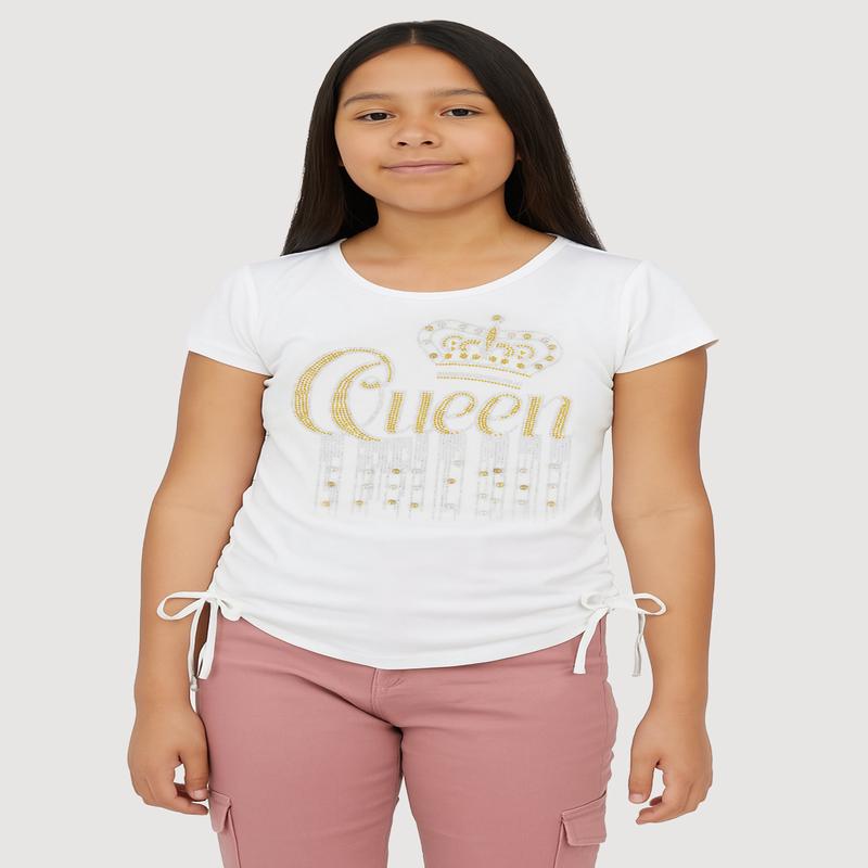 Girls Queen Rhinestone Ruched Top