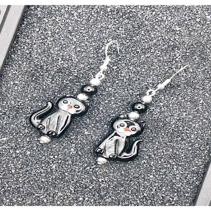 Salem Glass Bead Black Cat Earrings