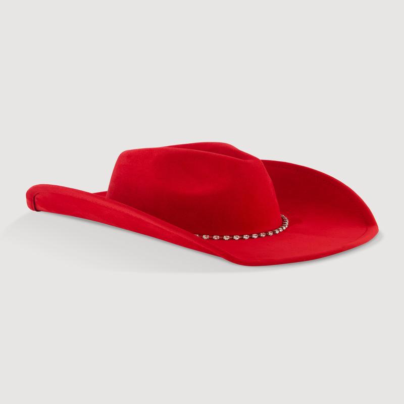 Faux Suede Rhinestone Trim Cowboy Hat