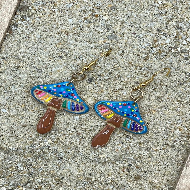 Groovy Mushroom Rainbow Dot Earrings