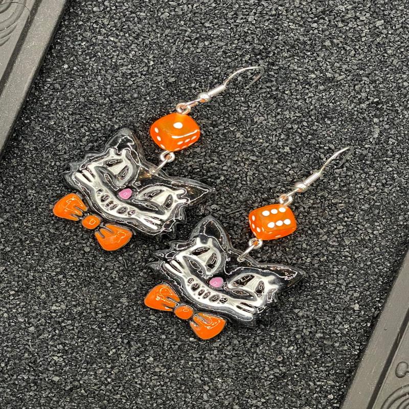 Retro Black Cat with Bowtie Earrings