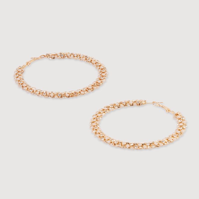 Rhinestone and Faux Pearl Encrusted Hoop Earrings