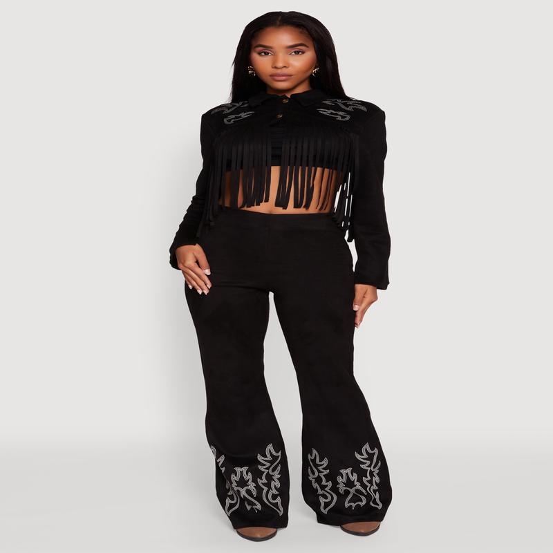 Trendy High Waisted Faux Suede Flare Leg Pants