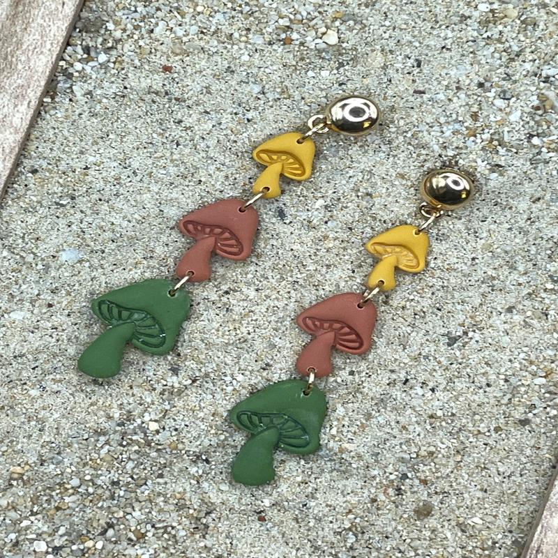 Triple Mushroom Dangle Earrings