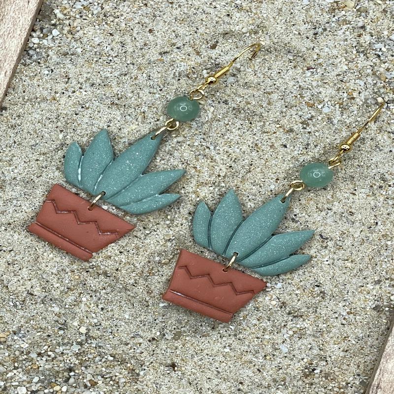 Aloe Vera Plant Dangly Earrings