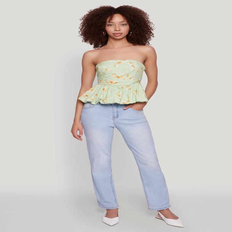 Bow Print Bubble Hem Blouse