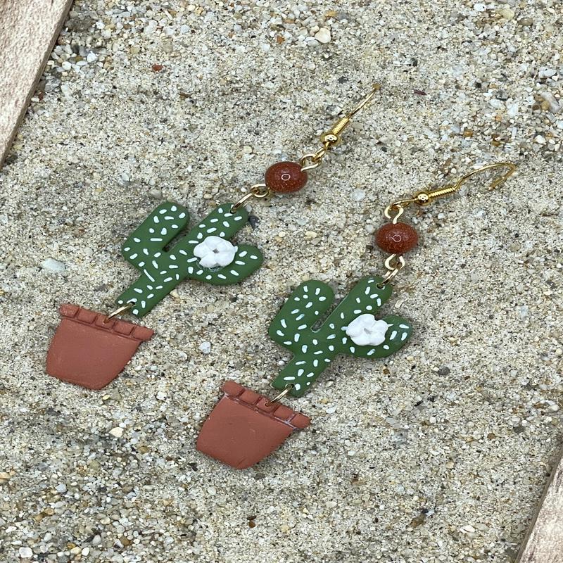 Cactus with Sunstone Bead Earrings
