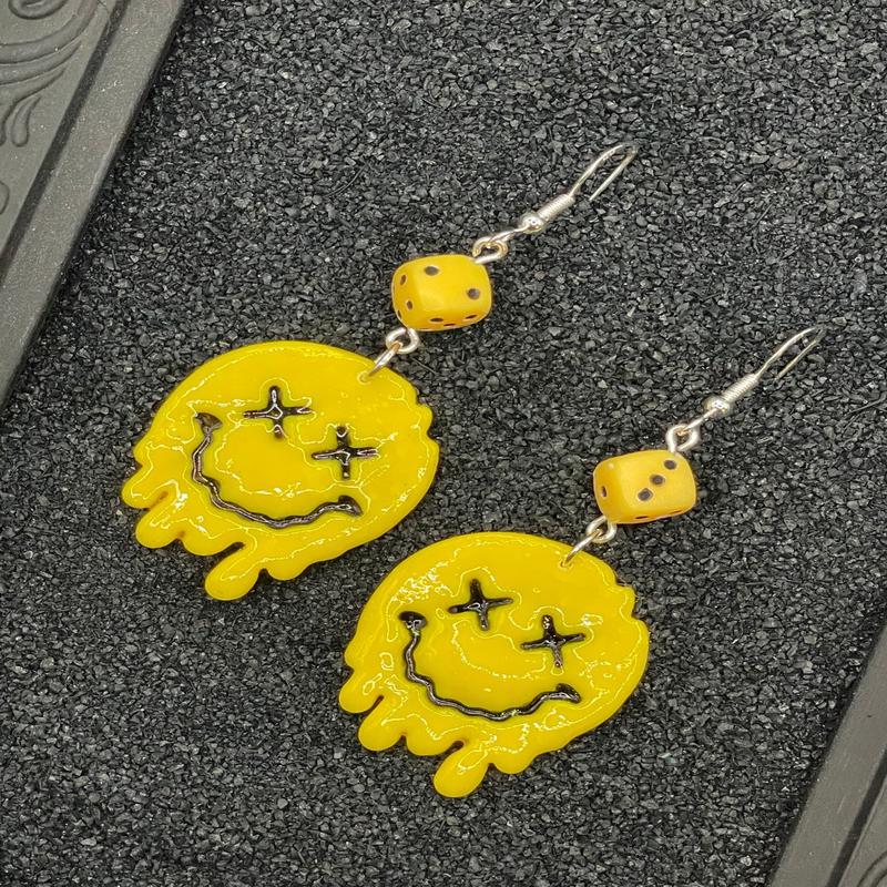 Drippy Smiley Face with Dice Earrings