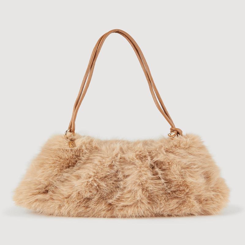 Knot Strap Faux Fur Hobo Bag