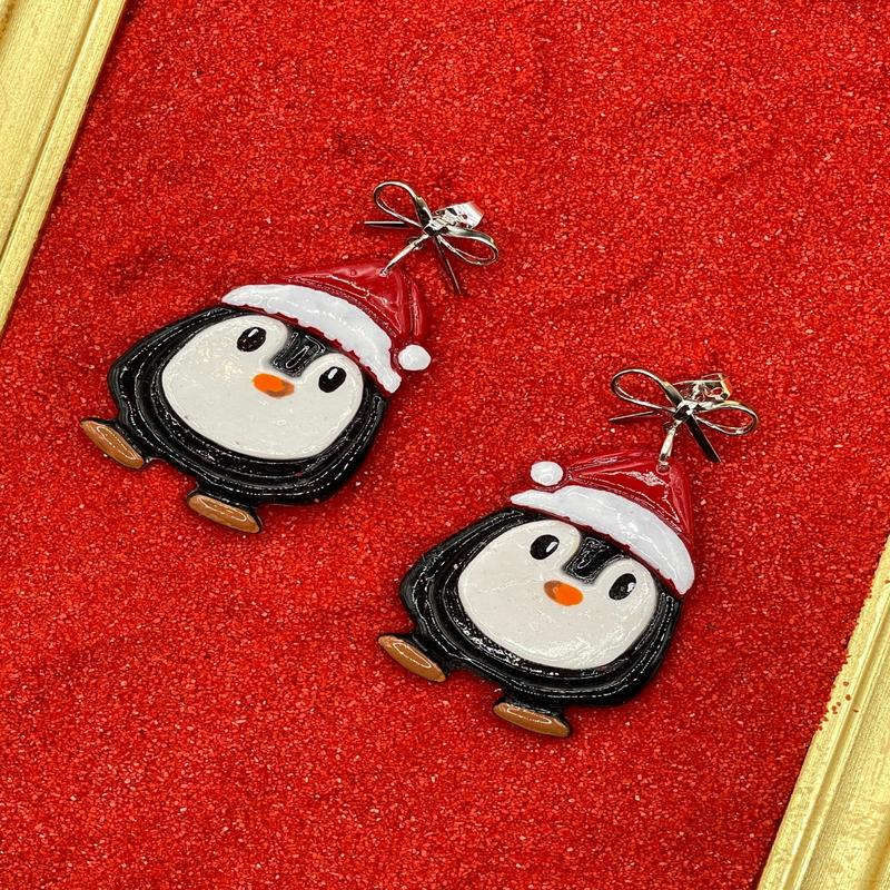 Santa Penguin Dangle Earrings