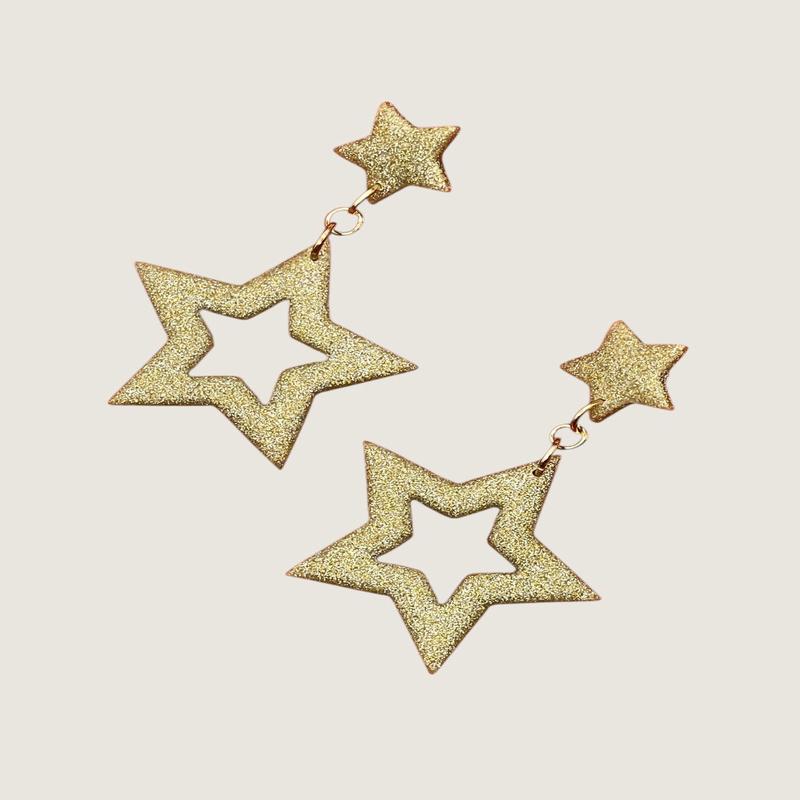 Gold Sparkly Star Earrings