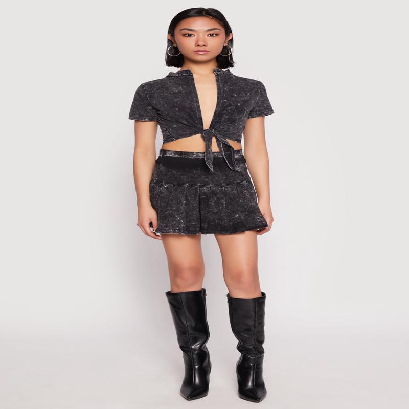Mineral Wash Mini Pleated Skirt