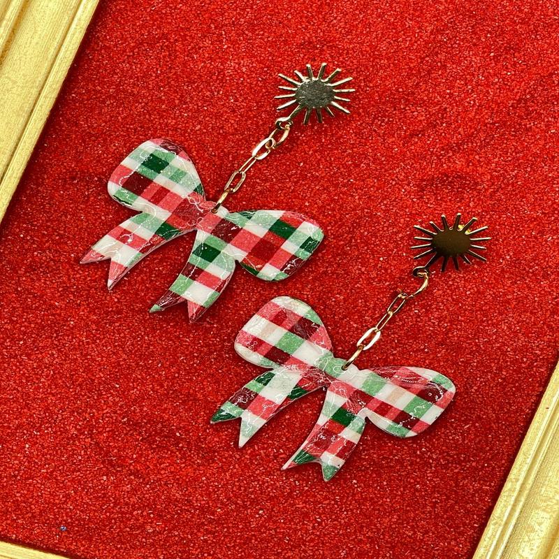 Plaid Holiday Bow Earrings