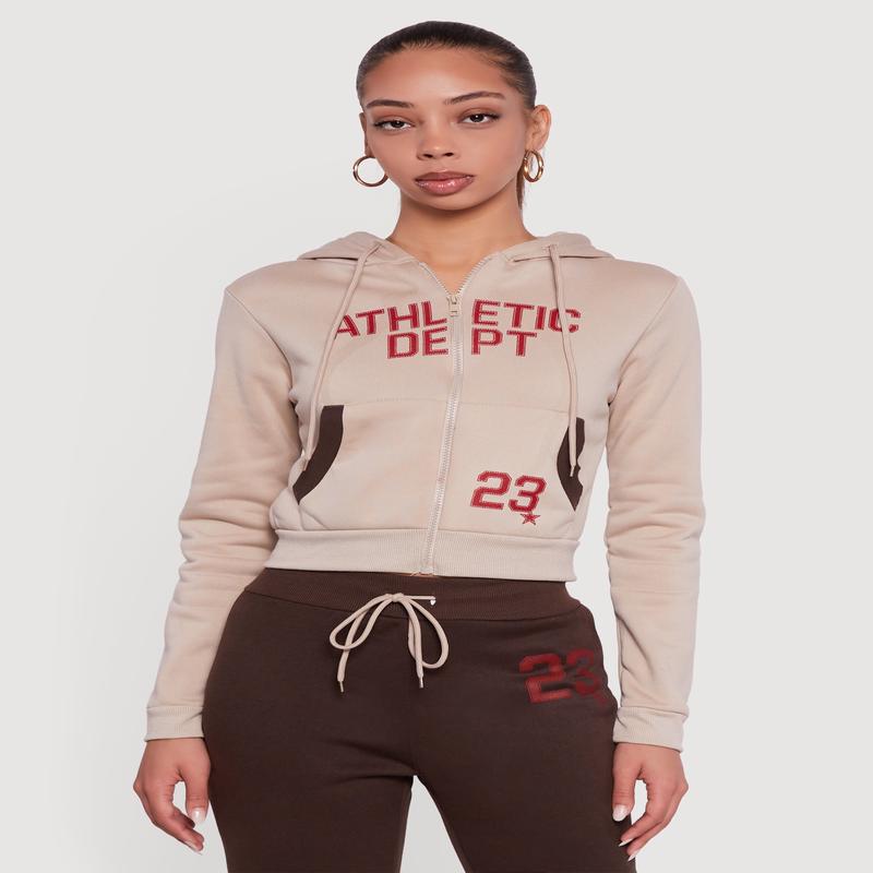 Athletic Dept 23 Graphic Cropped Zip Front Hoodie