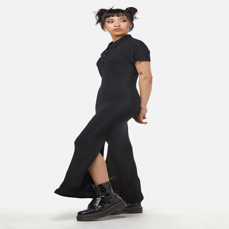 Glitter Mesh Midi Dress Black