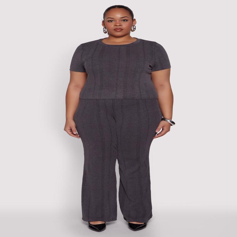 Plus Size Shadow Stripe Flared Pants