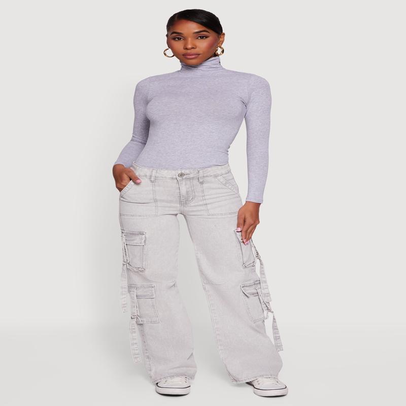 Acid Wash Cargo Pocket Straight Leg Jeans