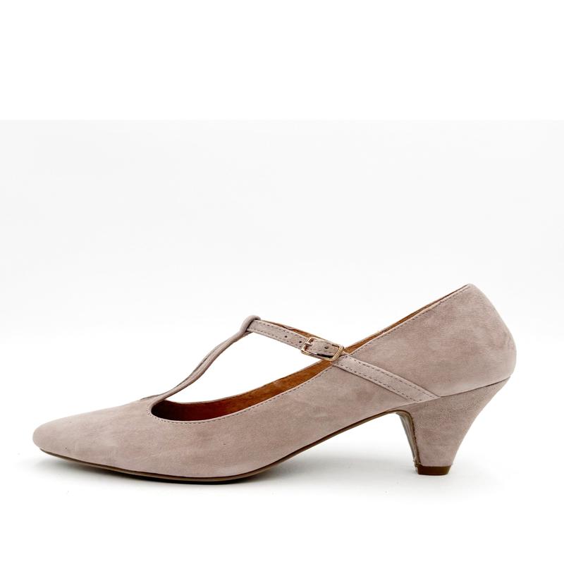 Gin T-Strap Suede Heels