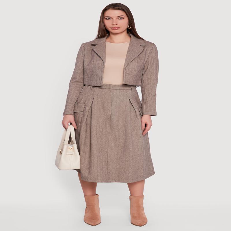 Herringbone Tweed Cargo Pocket Pleated Skirt