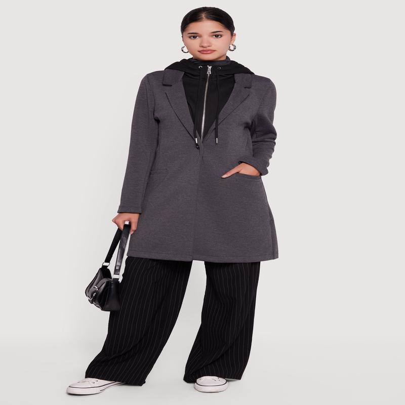 Hooded Layered Look Coat