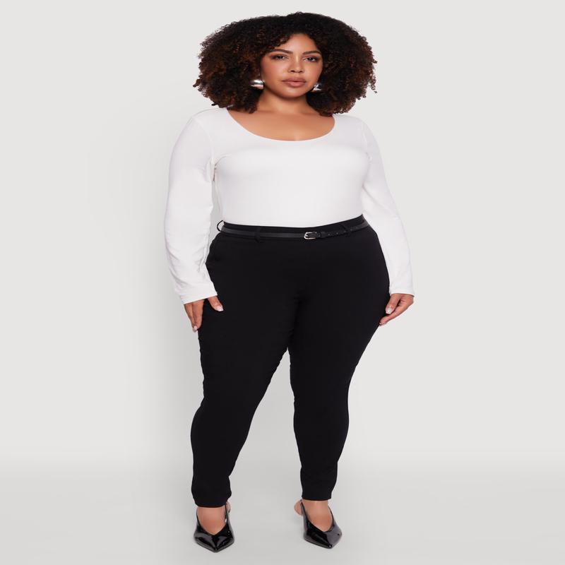 Plus Size High Waisted Belted Dress Pants