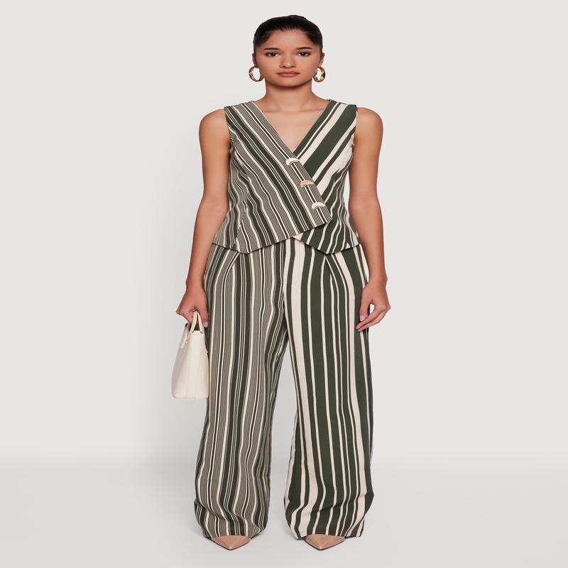 Striped High Waisted Wide Leg Pants