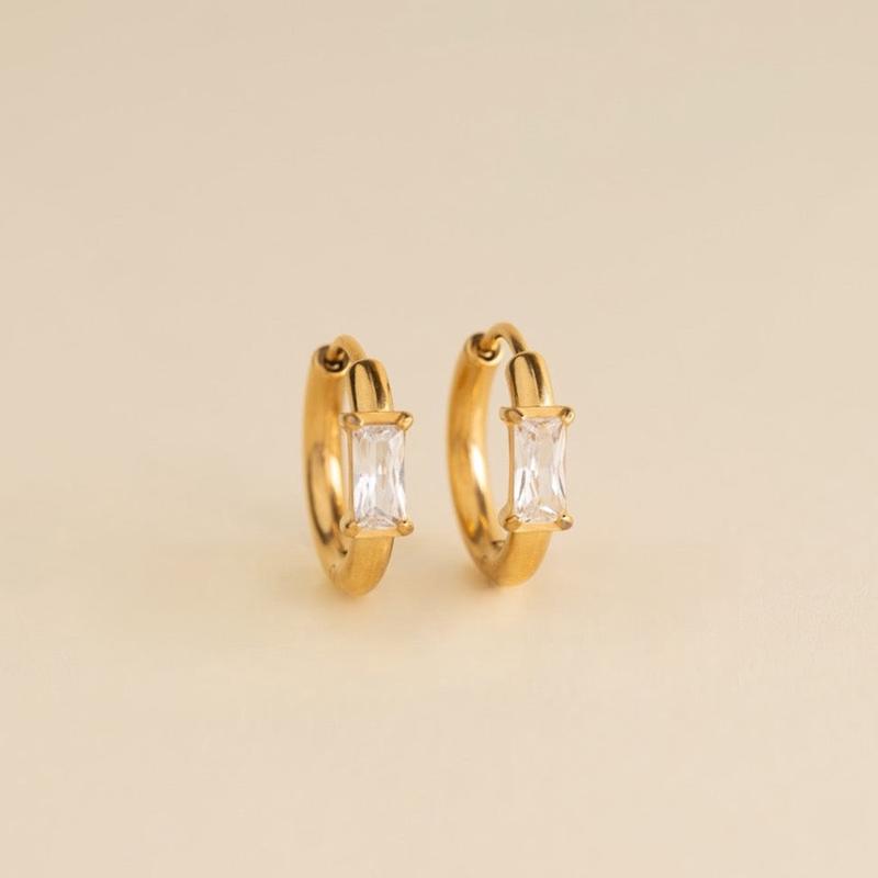 Baguette Crystal Rounded Huggie Hoop Earrings