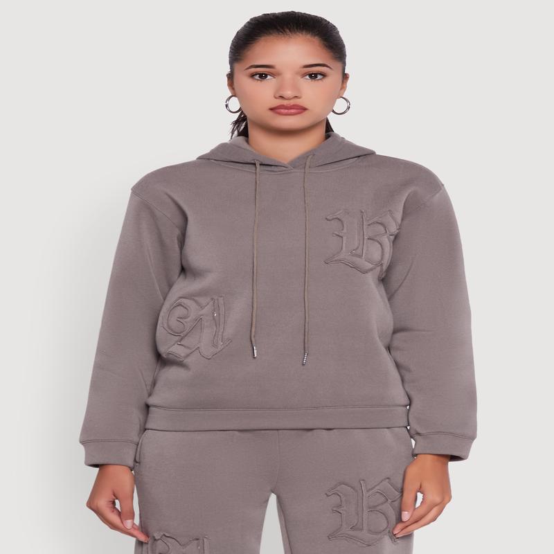 Letter Detail Fleece Lined Hooded Sweatshirt