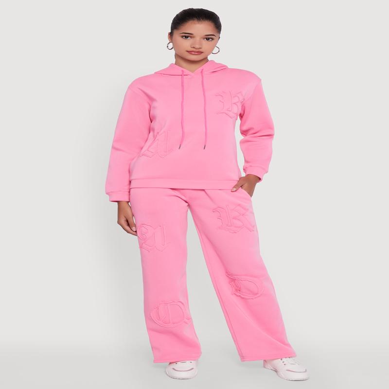 Letter Detail High Waisted Wide Leg Sweatpants