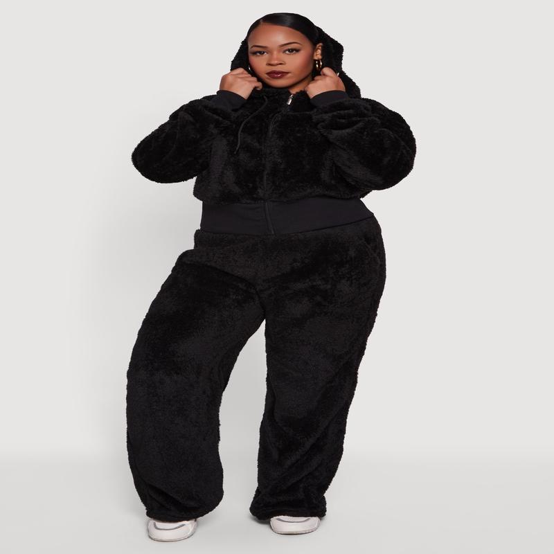 Plus Size High Waisted Faux Fur Lounge Pants