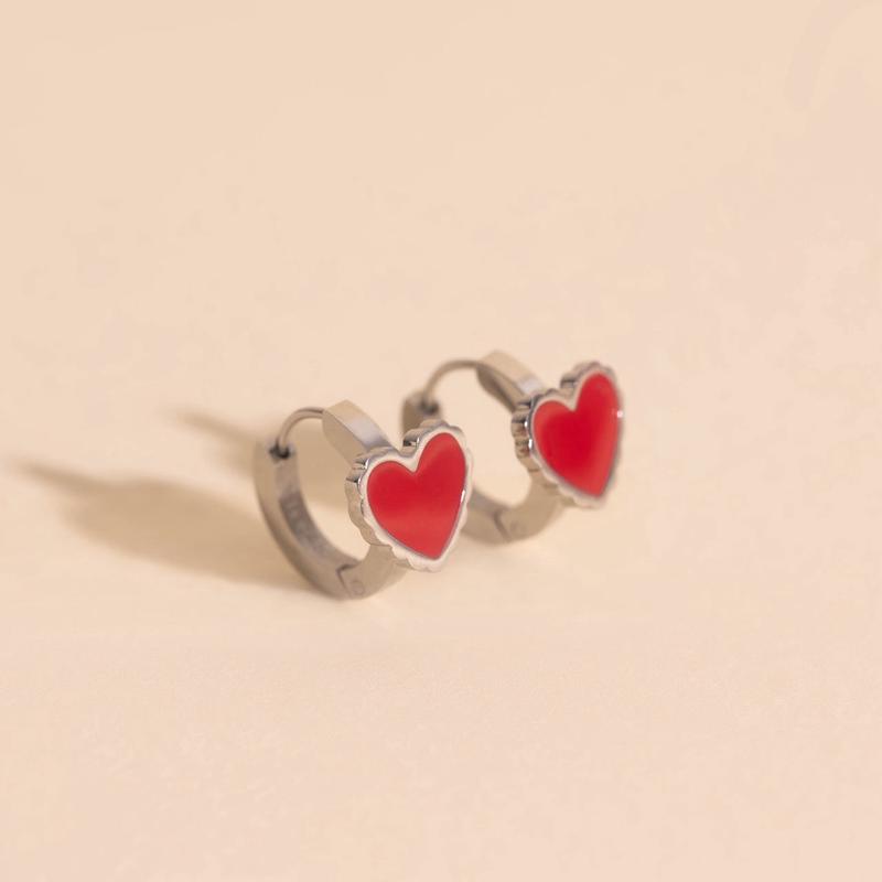 Red Heart 3D Huggie Hoop Earrings