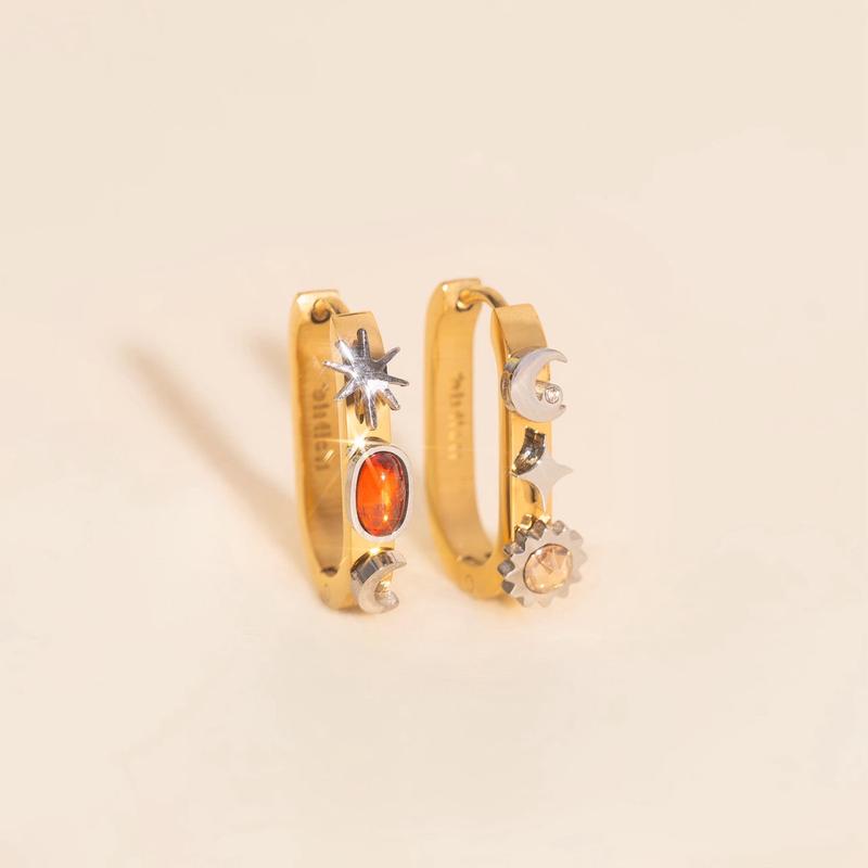 Celestial Oblong 3D Huggie Hoop Earrings