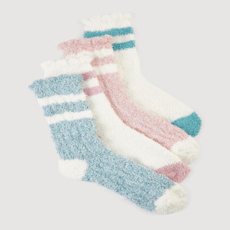 Striped Detail Cozy Crew Socks 4 Pack