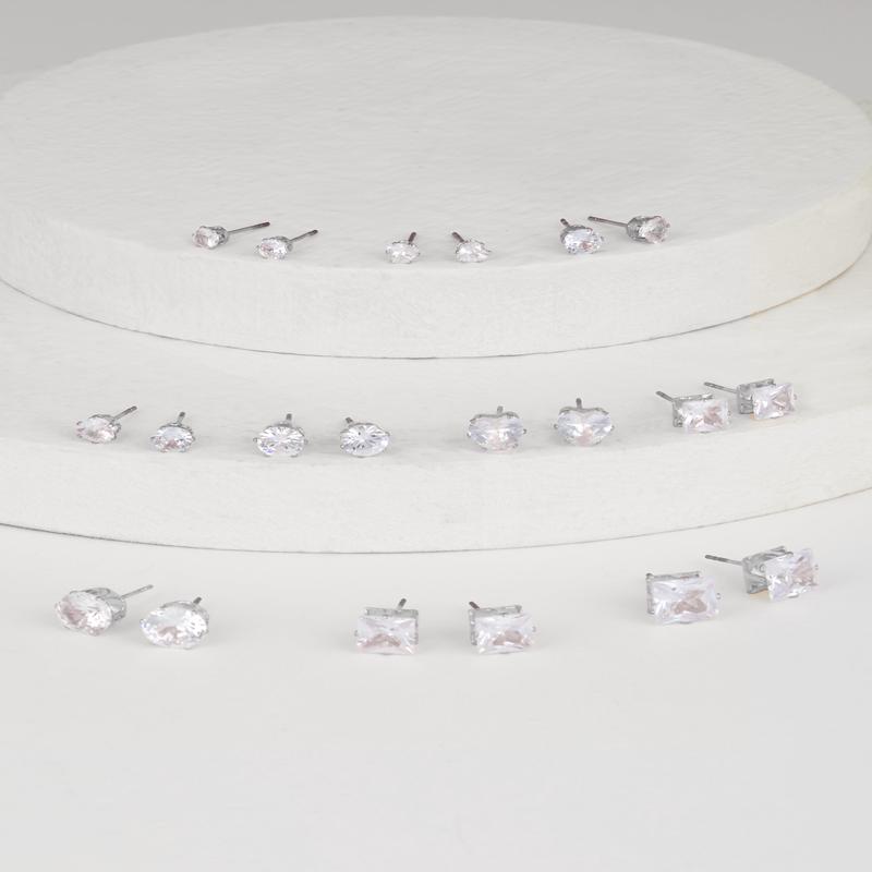 Assorted Cubic Zirconia Stud Earrings Set of 10